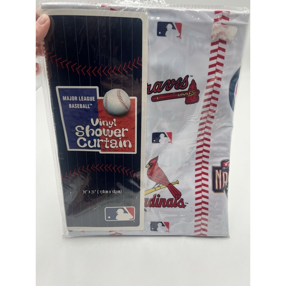 Vintage Y2k Major League Baseball MLB Vinyl Shower Curtain 70 x 72 White/Red